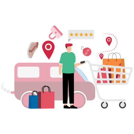 Man checking Customer Reviews and Ratings  Illustration