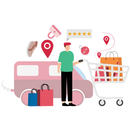 Man checking Customer Reviews and Ratings  Illustration