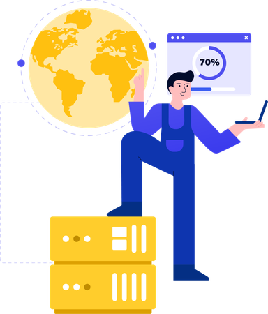 Man Checking Data Upload Progress  Illustration