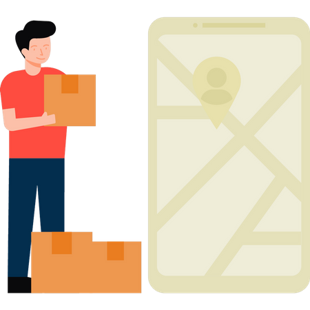 Man checking delivery location on mobile Illustration