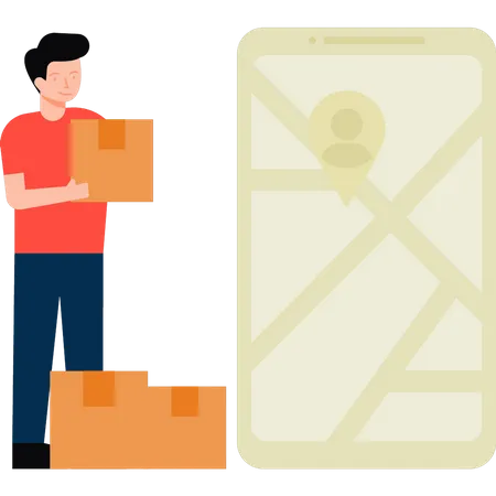 A Boy Stands With A Delivery Package Illustration