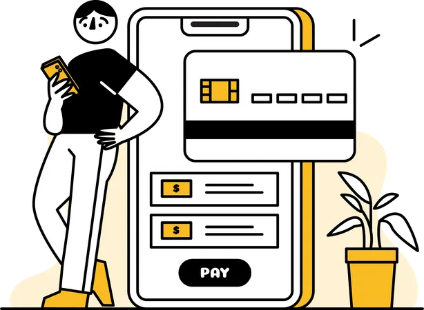 Illustration Of A Man Checking A Digital Wallet With This Illustration We Offer A Visually Appealing Solution To Simplify And Enhance The Payment Experience For Customers Through Clear And Intuitive Illustrations We Communicate Various Payment Methods Processes And Options In A Clear And Engaging Way Illustration