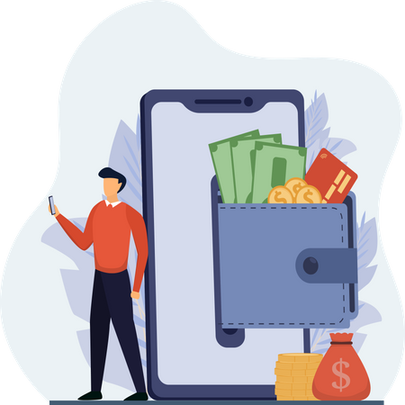 Man checking e wallet  Illustration