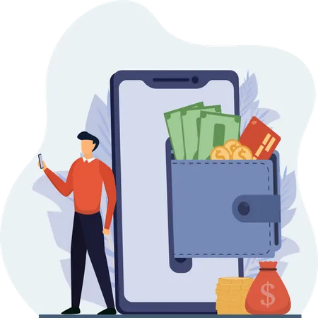 Man checking e wallet  Illustration