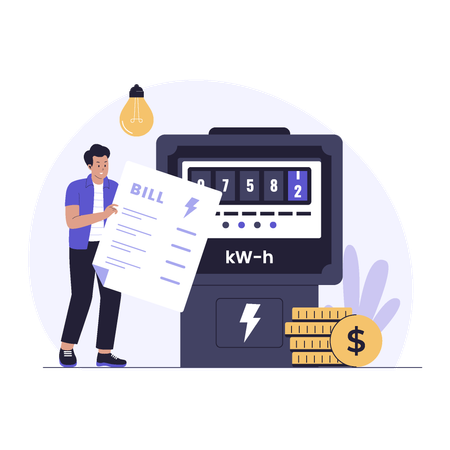 Man Checking Electricity Bill  Illustration
