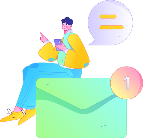 Man checking email while chatting on mobile  Illustration