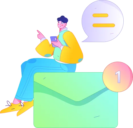 Man checking email while chatting on mobile  Illustration