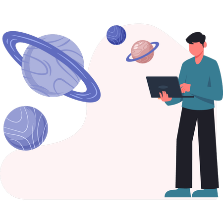 Man checking exploring space through telescope  Illustration