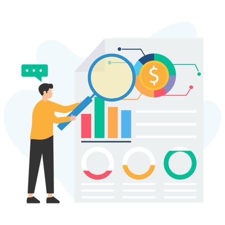 Man Checking Financial Statement  Illustration