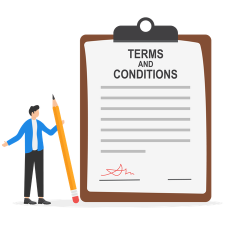Man checking form and agree with terms and conditions  Illustration