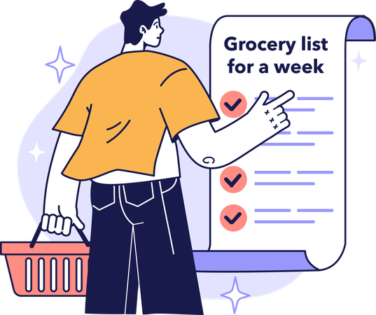 Man checking grocery list  イラスト