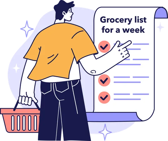 Man checking grocery list  Illustration