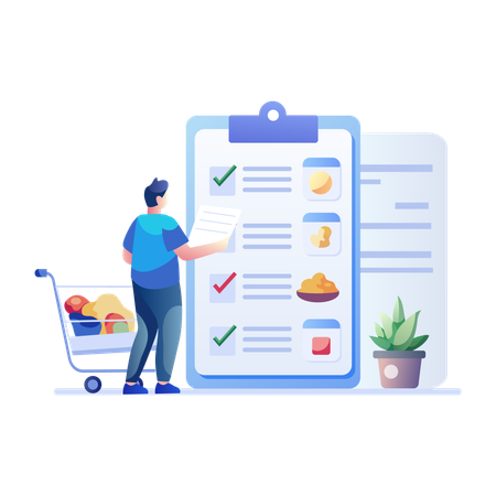 Man checking Grocery List  Illustration