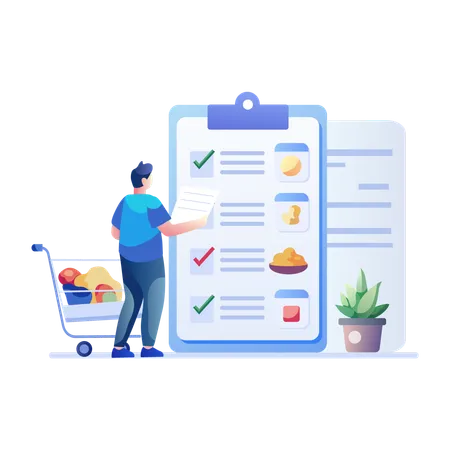 Man checking Grocery List  Illustration