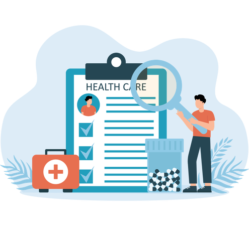 Man checking health care report  Illustration