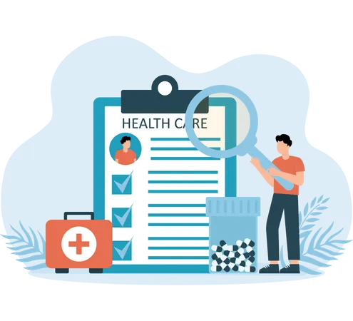 Man checking health care report  Illustration