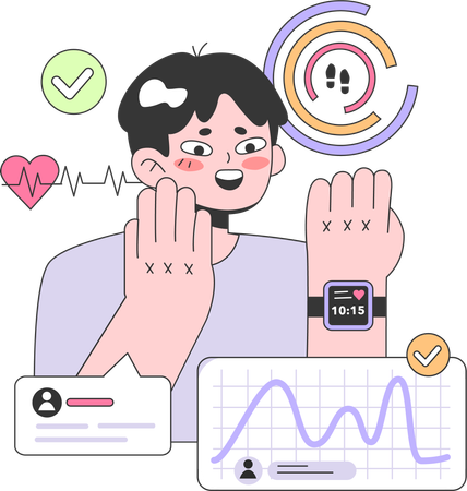 Man checking heart beat on fitness band  Illustration