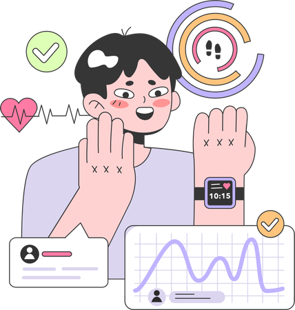 Man checking heart beat on fitness band  イラスト