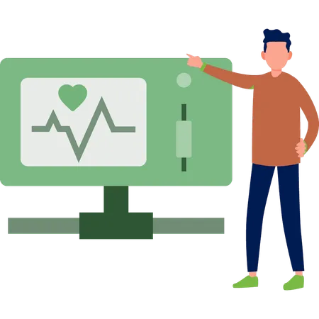 A Boy Is Checking Heart Beat On Monitor Illustration