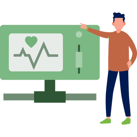 Man checking heart beat on monitor  イラスト