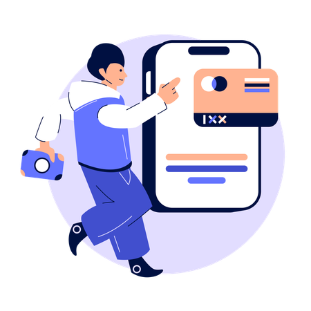 Man checking his Account Card  Illustration