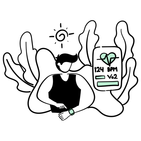 Man checking his heart beat control  イラスト