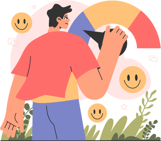 Man checking his mood  Illustration