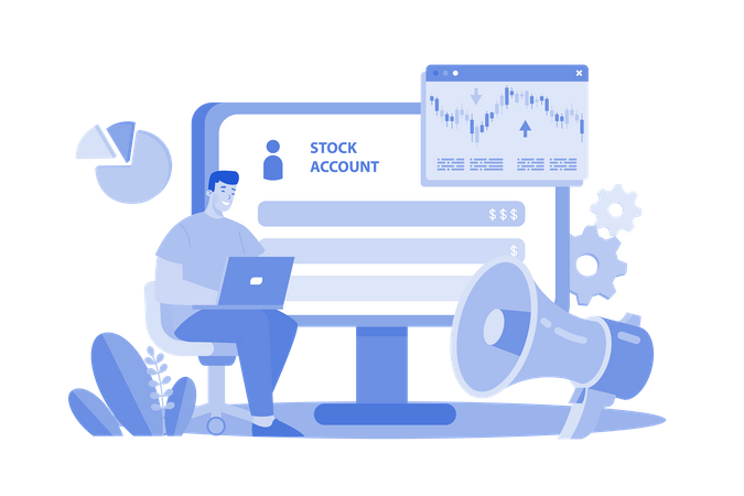 Man checking his stock market portfolio  Illustration