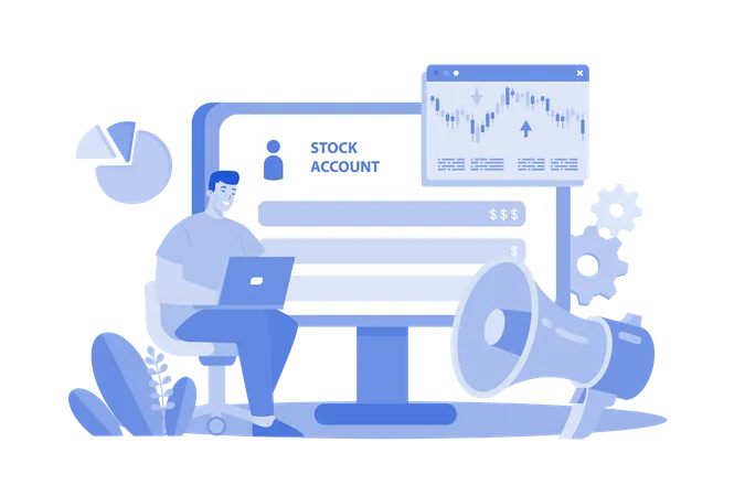 Man checking his stock market portfolio  Illustration