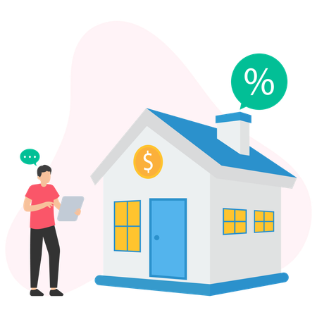 Man checking House Discount  Illustration