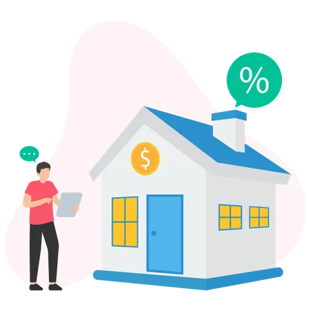 Man checking House Discount  Illustration