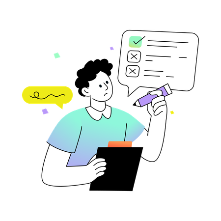 Man Checking in Questionnaire  Illustration