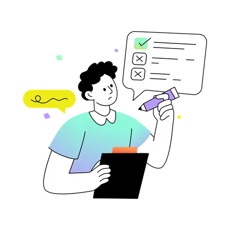 Man Checking in Questionnaire  Illustration