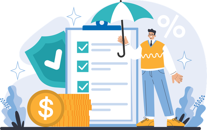 Man checking insurance policy  Illustration