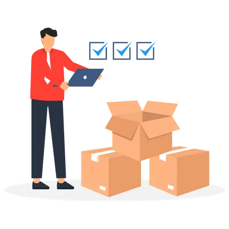 Checking Inventory QC Quality Control To Assure Product Delivery Concept Smart Businessman Entrepreneur Starting Online Business Checking Package Before Shipping Illustration
