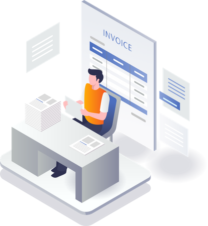 Man checking invoice report  Illustration