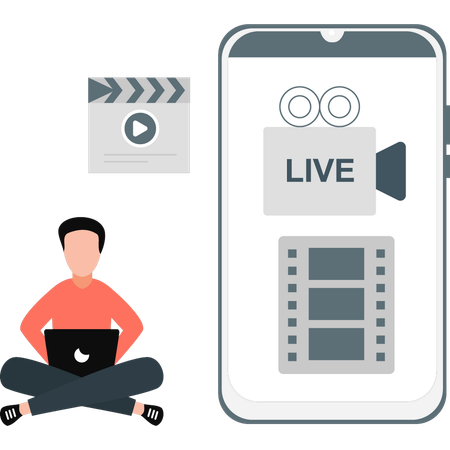 Man checking live video reels  Illustration