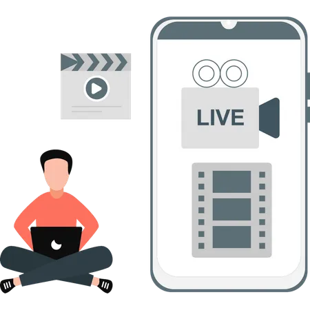 Man checking live video reels  Illustration