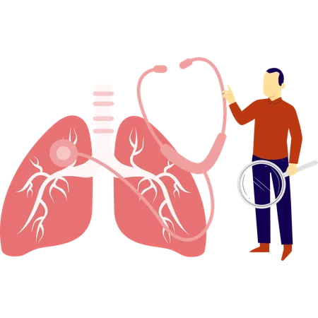 Man checking lungs by using stethoscope  Illustration