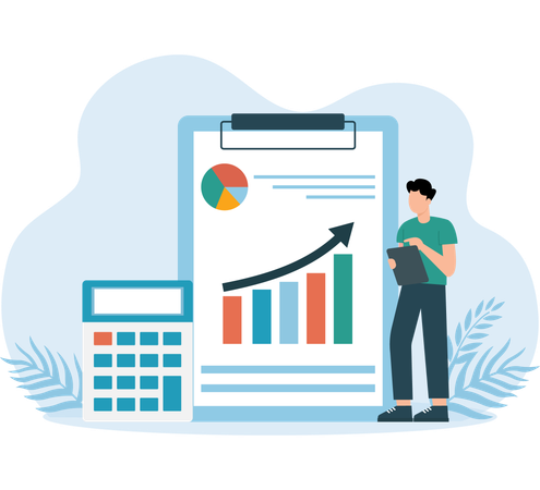 Man Checking Market report  Illustration