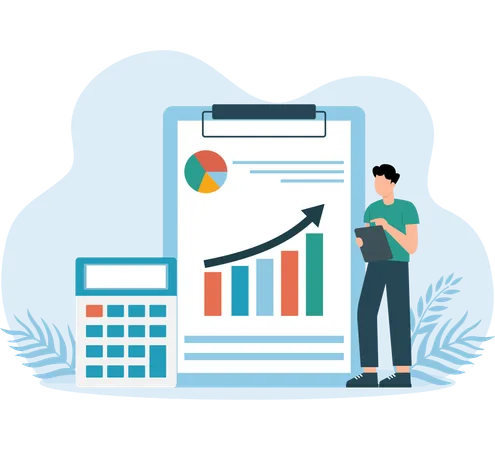 Man Checking Market report  Illustration