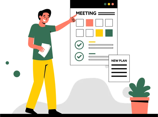Man Checking Meeting Plan  Illustration