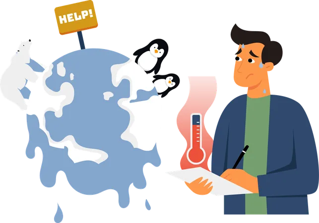 Man checking melting of earth ice  イラスト
