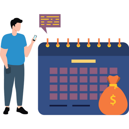 Man checking mobile for salary day  Illustration
