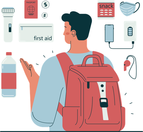 Man checking needed things during journey  Illustration