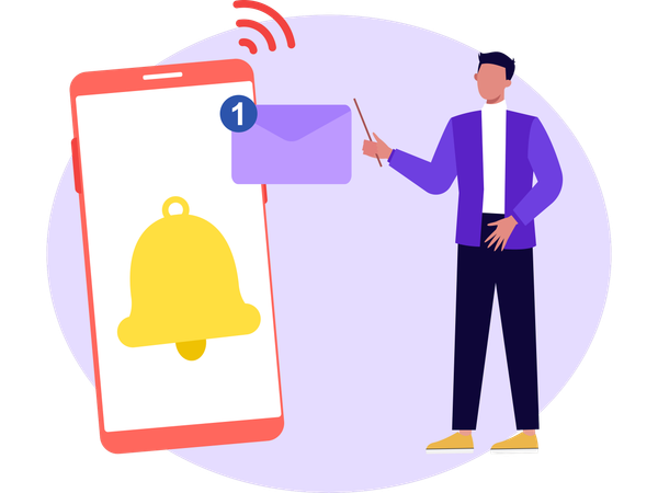 Man Checking New Notification on Mobile  Illustration