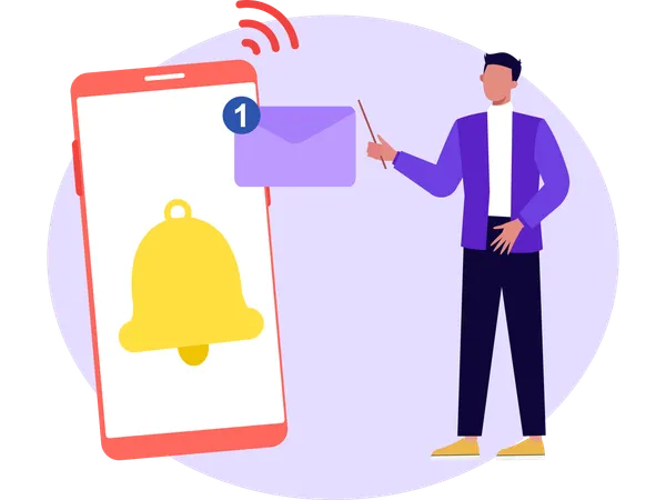 Man Checking New Notification on Mobile  Illustration