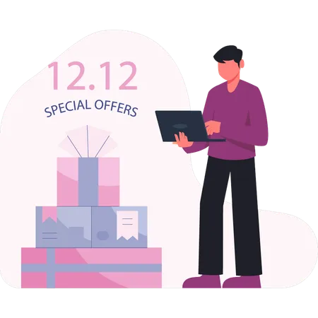 Man checking new year special offers  Illustration