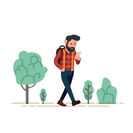 Man checking on his phone whilst walking  Illustration