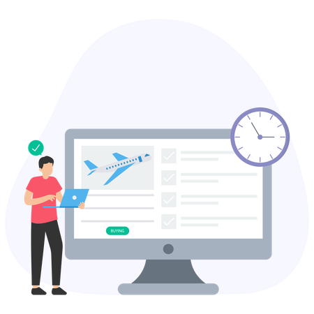 Man checking online Airplane Schedule  Illustration
